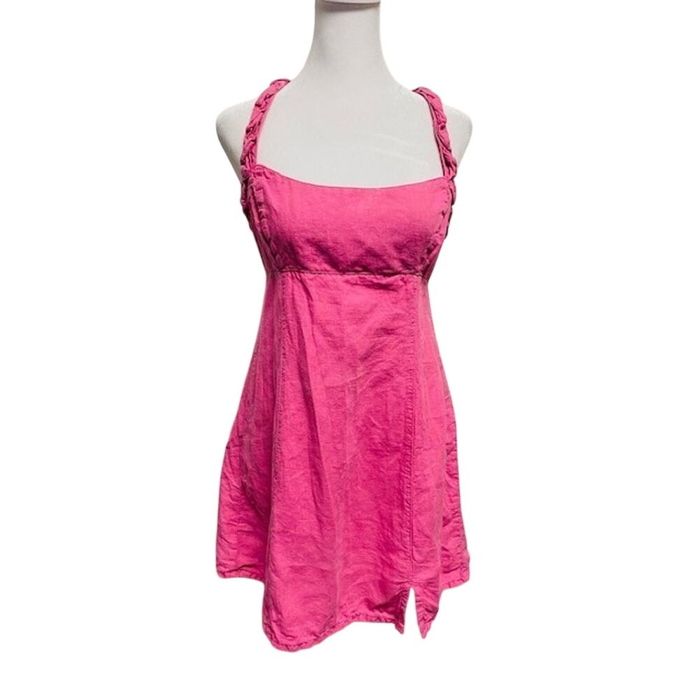 Zara Pink Lace-Up Back Mini Dress Medium Braided Straps